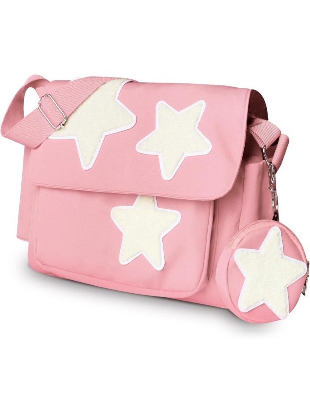 Women's Pink Lightweight Zipper Spacious Stars Tote Crossbody Shoulder Bag